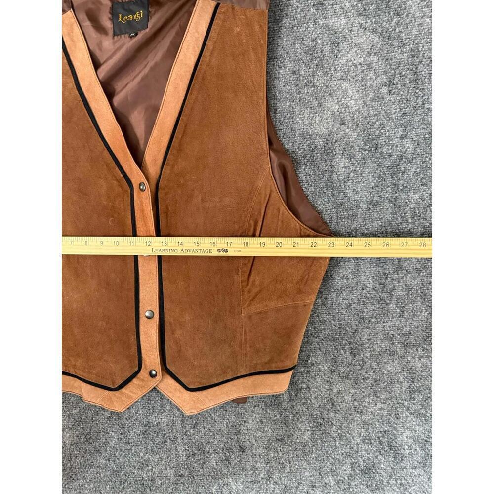 Vest Mens 100% Leather Large Brown Button Western Cowboy Suit Jacket - Picture 6 of 7